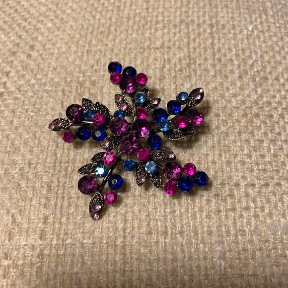 Vintage Pink Blue Core Flower Burst Brooch Pin - Picture 1 of 5